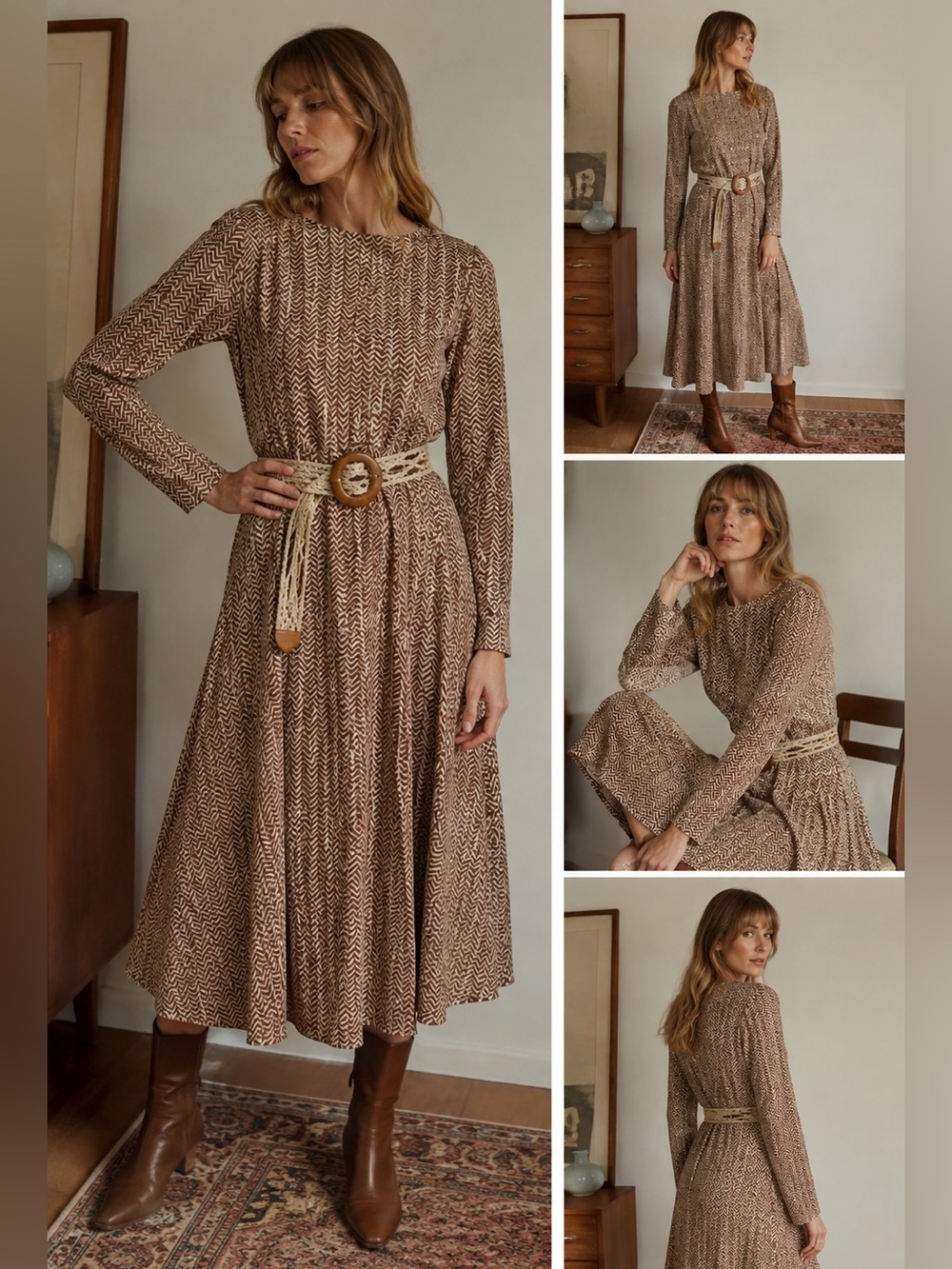 Vintage 1970s Diane von Fürstenberg Archival Chevron Midi Dress • Made in Italy